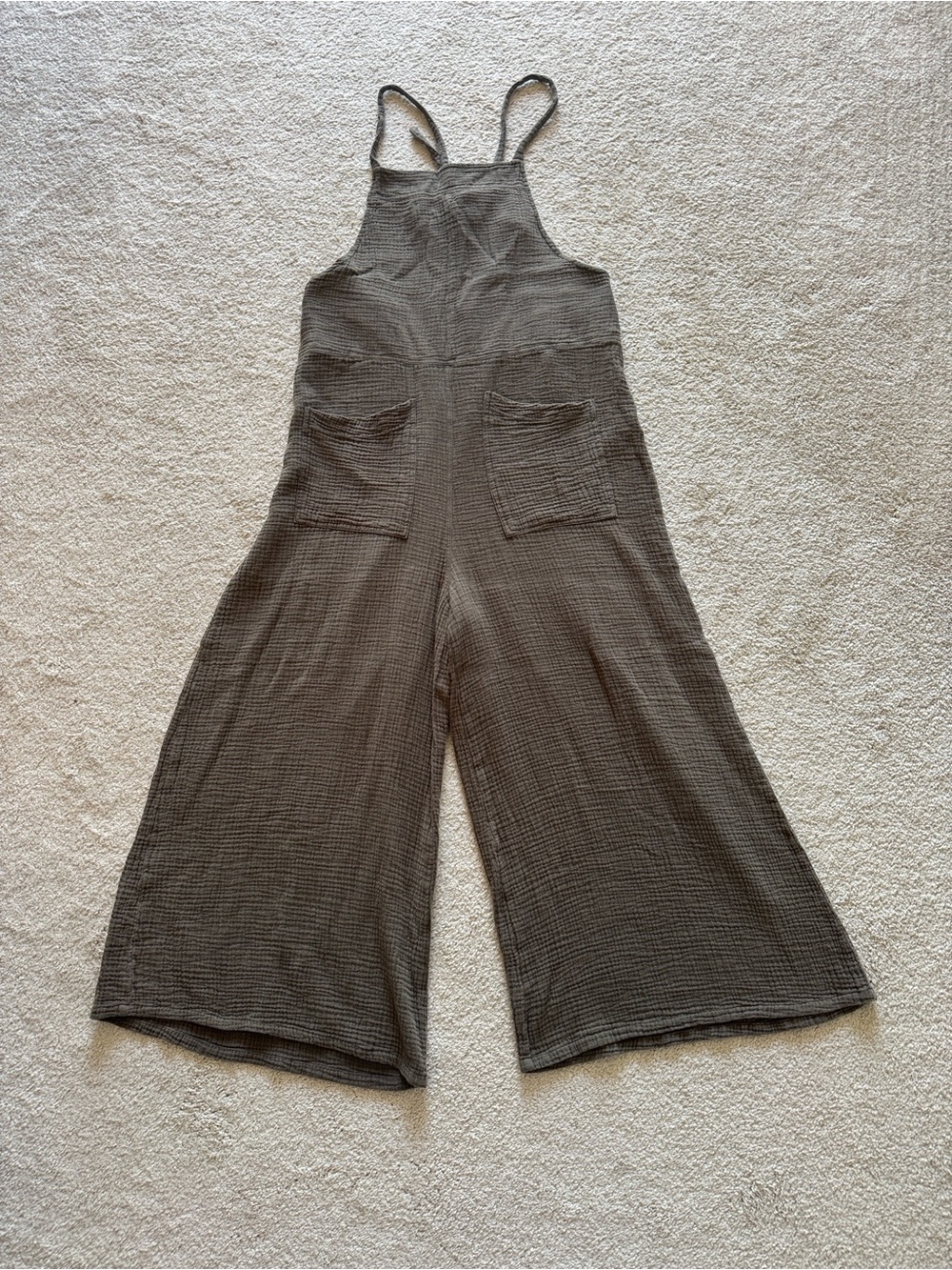 Wide-Leg Cotton Gauze Overalls - Olive
